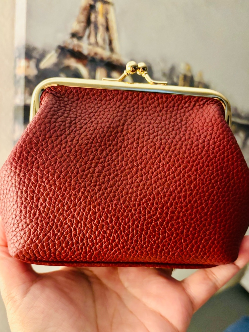 Dooney & Bourke Wine Red Pebble Leather Kiss-Lock Coin Purse Wallet NWOT - Picture 3 of 7